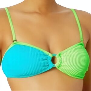 SALT & COVE Vibrant Green and Blue Color Block Bikini, LARGE